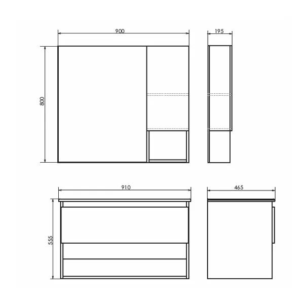 Шкаф зеркальный Comforty Бордо 900x465x555 дуб темно-коричневый (00-00006663)