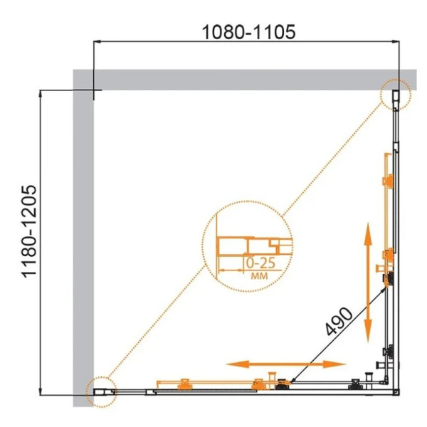 Душевой уголок Cezares Molveno 120x110x195 стекло прозрачное, профиль оружейная сталь (MOLVENO-AH-22-120/110-C-GM-IV)