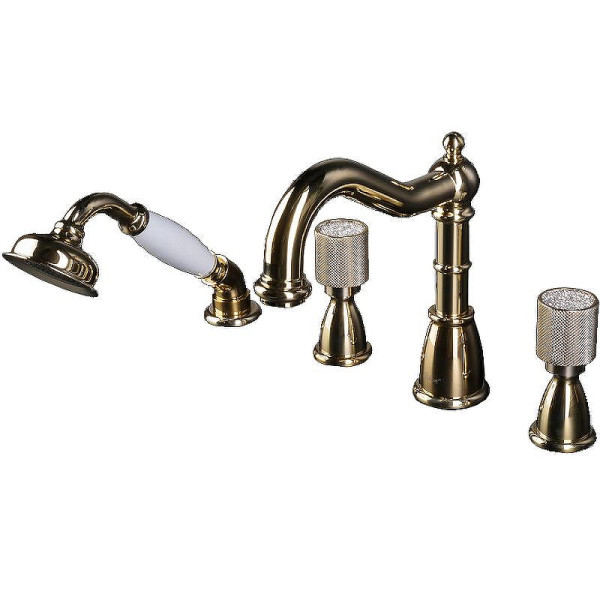 Смеситель на борт ванны Boheme Royal Cristal золотой с душевым комплектом (395-Royal/CRST)