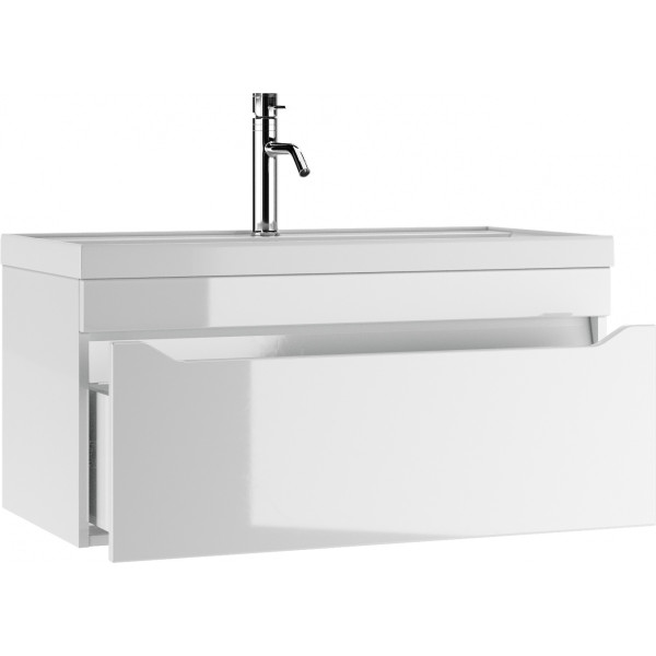 Тумба подвесная под умывальник Bazis 90 Ева с одним ящиком В1 Айсберг Домино (DA5904T)