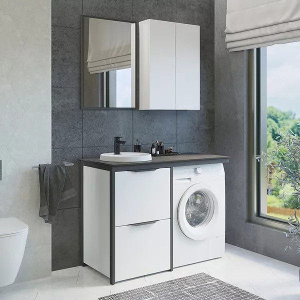 Комплект мебели Comforty Лозанна 1200x550x950 белый глянцевый/графит (00-00014813) Комплект мебели Comforty Лозанна 1200x550x950 белый глянцевый/графит (00-00014813)