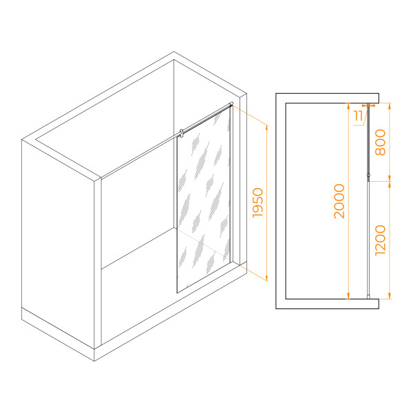 Душевое ограждение RGW Walk In 80x195 стекло прозрачное, профиль хром (351003308-11)
