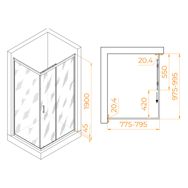 Душевой уголок RGW Passage 80x100x190 стекло прозрачное, профиль черный (410824580-14)