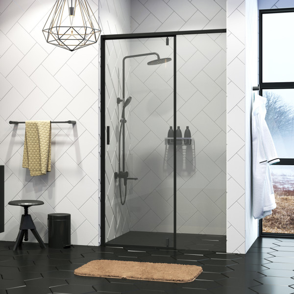 Душевая дверь WasserKraft Elbe 100*200 стекло прозрачное, профиль черный (74P12)