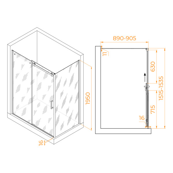 Душевой уголок RGW TO-44 (TO-14 + Z-050-2) 1500x900 стекло прозрачное, профиль хром (02074459-11)
