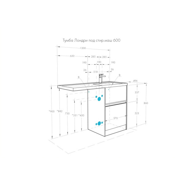 Тумба-умывальник Aquaton Лондри 60/1A72243KLH010 Раковина Лондри 120 правая, бел. (1A2359K0LH010)