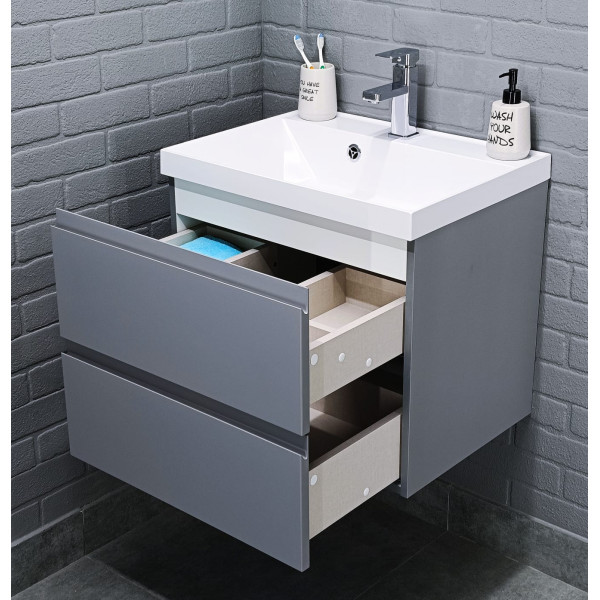 Тумба подвесная под умывальник Classica 60 Graffo светло-серый матовый В2 Домино (DGr2407T)