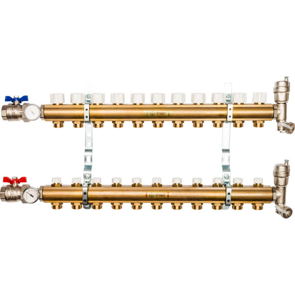 Коллекторная группа 11 отводов 1"x3/4"(18)EK в сборе без расходомеров Stout (латунь) (SMB-0468-000011)