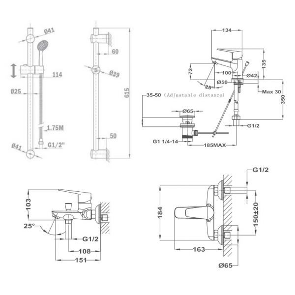 Набор смесителей для ванны и раковины Teka Sineu с душевым набором 837101210