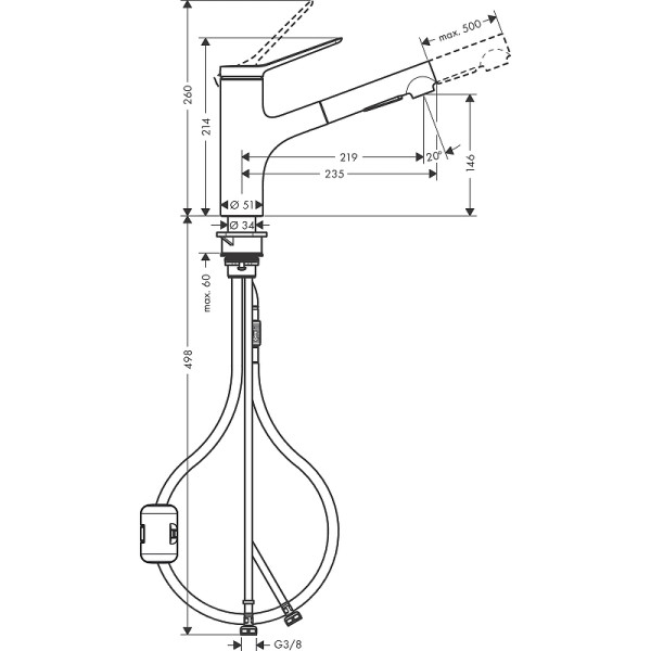 Смеситель для кухни Hansgrohe Zesis M хром, с видвижным изливом (74800800)