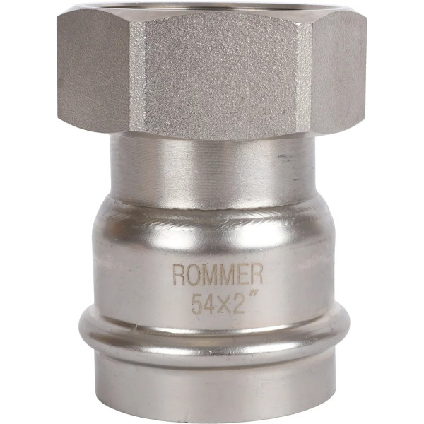 Переход 54х2"B с накидной гайкой Rommer из нержавеющей стали (пресс) (RSS-0026-000542)