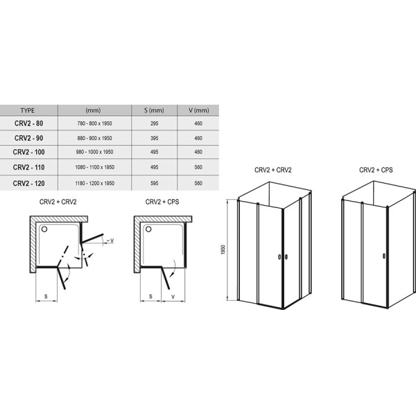 Дверь душевая Ravak Chrome 100x195 стекло прозрачное, профиль белый (1QVA010Z1)