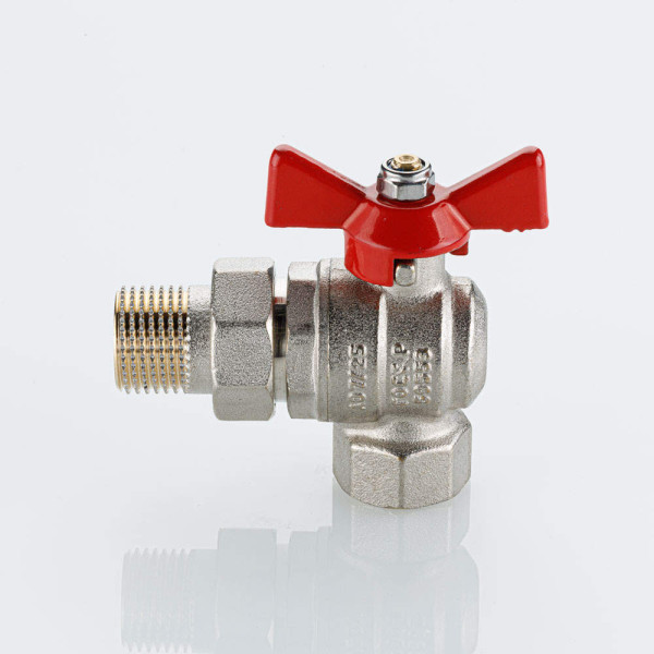 Кран угловой 1" шаровый со сгоном Valtec Base-ГОСТ (красная бабочка) VT.228S.N.06