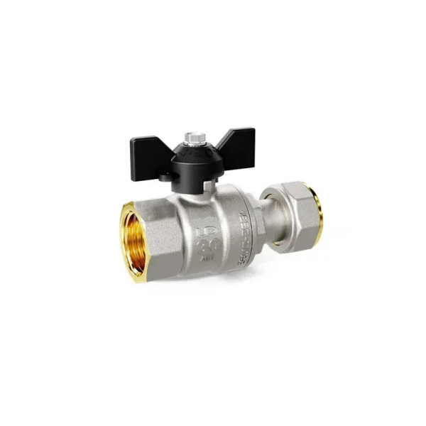 Кран 3/4" ВВ шаровый c накидной гайкой LD Pride (чёрная бабочка) (LD 47.346.20) Кран 3/4" ВВ шаровый c накидной гайкой LD Pride (чёрная бабочка) (LD 47.346.20)