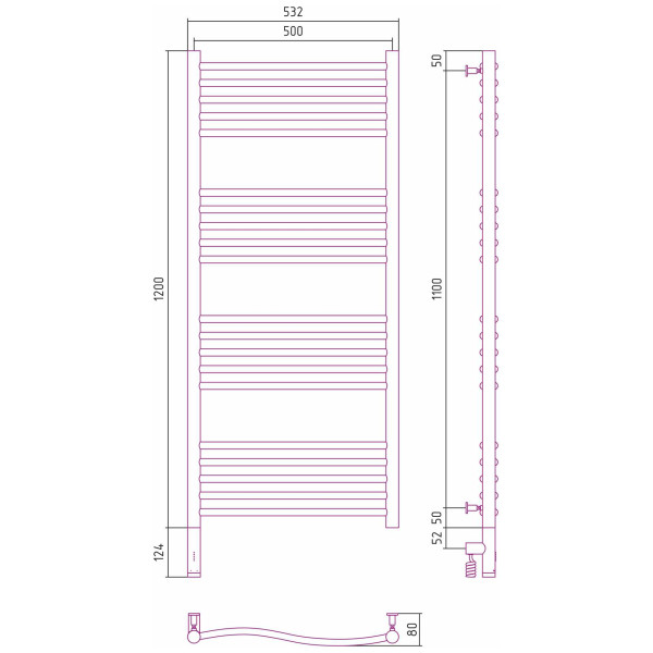 Полотенцесушитель электрический Сунержа Флюид 3.0 1200x500 МЭМ левый, хром (00-5820-1250)