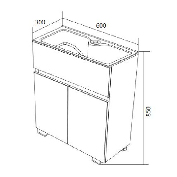 Тумба напольная 1Marka Mira 600*300*850 с раковиной, белый (У83301)