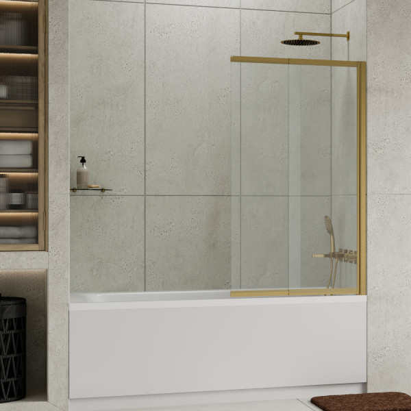 Душевая шторка для ванну WasserKRAFT Schunter 80x140 стекло прозрачное, профиль золото матовое (82S02-80WS)