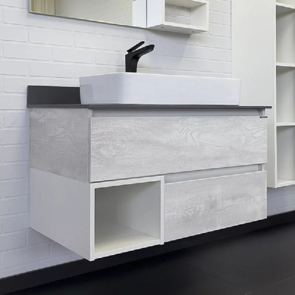 Тумба подвесная с раковиной Comforty Прага 900x520x630 дуб белый/графит (00-00014425) Тумба подвесная с раковиной Comforty Прага 900x520x630 дуб белый/графит (00-00014425)