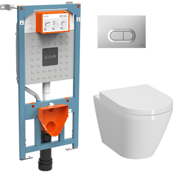 Комплект инсталляция с унитазом Vitra Integra Round L-box с клавишей матовый хром (9004B003-7202)