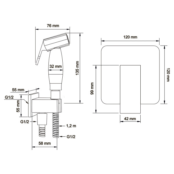 Смеситель с гигиеническим душем встраиваемый Swedbe Platta хром (5526)