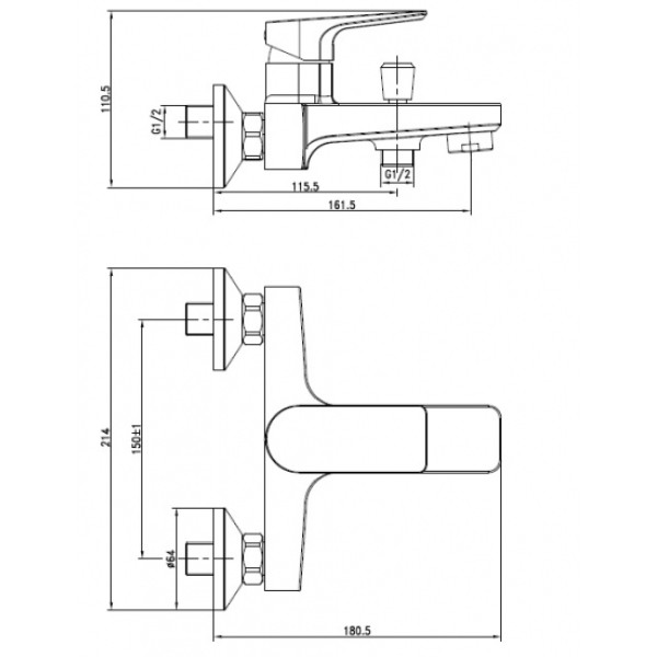 Смеситель для ванны и душа Cersanit Nature хром (А63064)