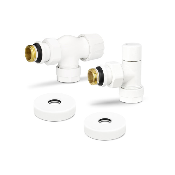 Комплект радиаторных клапанов угловой (осевой) 1/2"х3/4"(18)ЕК Varmega №3 (белый) (VMDV12-110415)