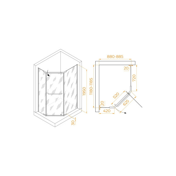 Душевой уголок RGW PA-091 120x90x195 стекло прозрачное, профиль хром (35089192-21)