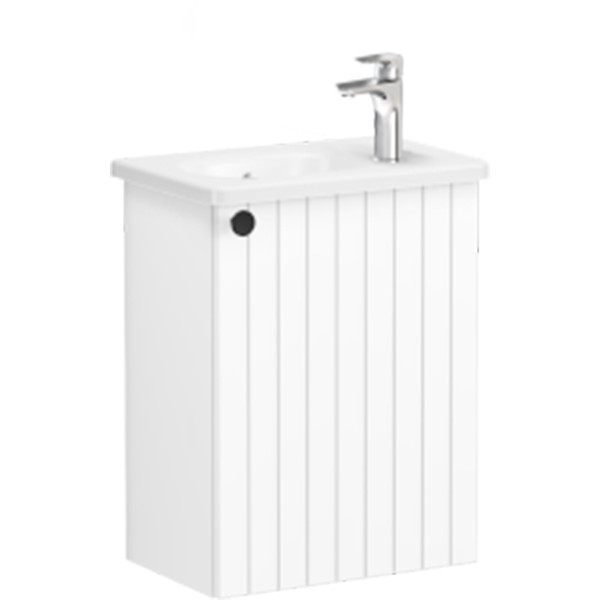 ТУмба подвесная Vitra Root Groove 45 см с круглой раковиной, с дверцей, матовый белый, правосторонняя (69198)