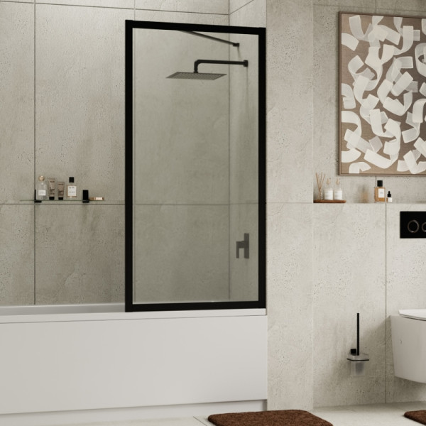 Душевая шторка для ванн WasserKRAFT Abens 80х160 стекло прозрачное, профиль черный (20W01-80MB)