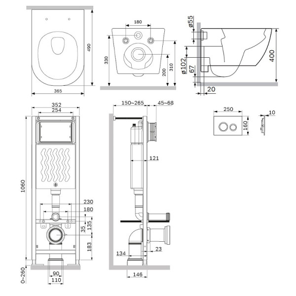 Комплект инсталляция с унитазом AM.PM ErgoFit с клав L белый глянц с подв унит Libre 49 Aquaspin (IS110101.601900)