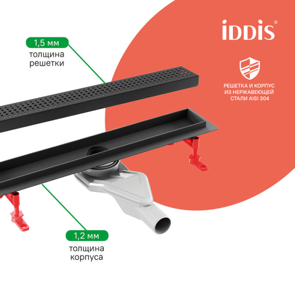 Лоток душевой 600 мм сифон 360 комбинированный затвор перфорированная решетка черный Iddis (975B6BL20DZ)