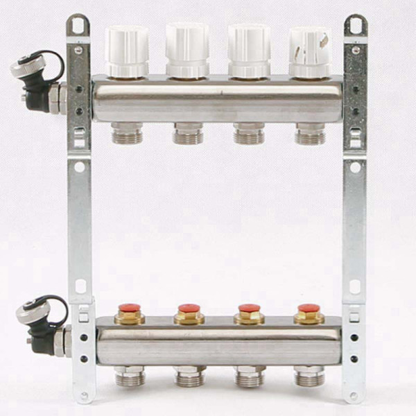 Коллекторная группа Uni-Fitt 4 отвода 1"х3/4" с балансировочными и термостатическими вентилями нерж. сталь