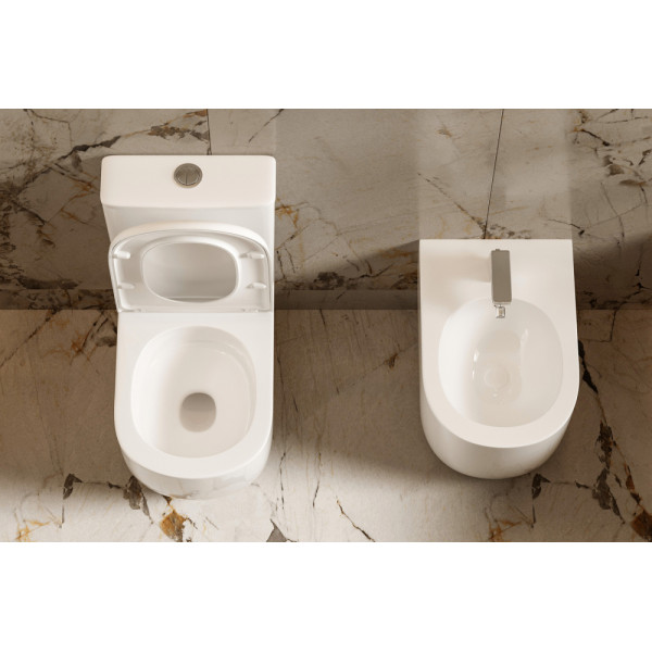 Унитаз напольный Abber Bequem моноблок безободковый, смыв торнадо белый (AC1133T)