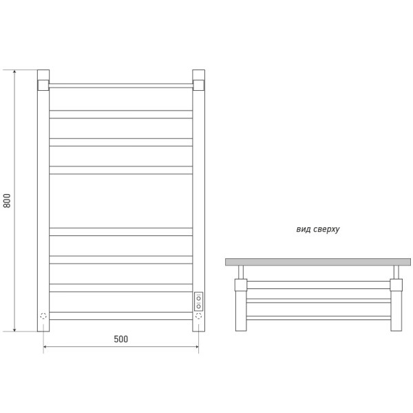 Полотенцесушитель электрический Melodia Moderno Shelf Ferrum 500х800 П8_3*4 cухой ТЭН 142Вт встр.диммер черный (MTRMSF5080bk)