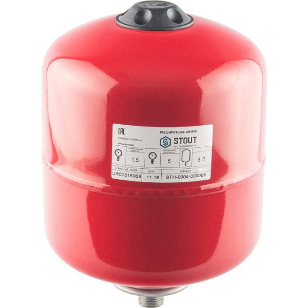 Бак расширительный для систем отопления Stout 8 л. (5 бар, красный) (STH-0004-000008)