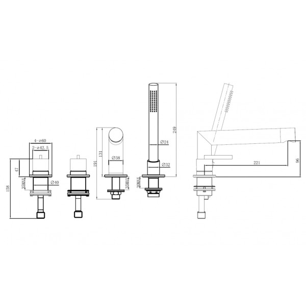 Смеситель на борт ванны Abber Perfekte 316 с лейкой, оружейная сталь брашированная (AF8A13BGG)