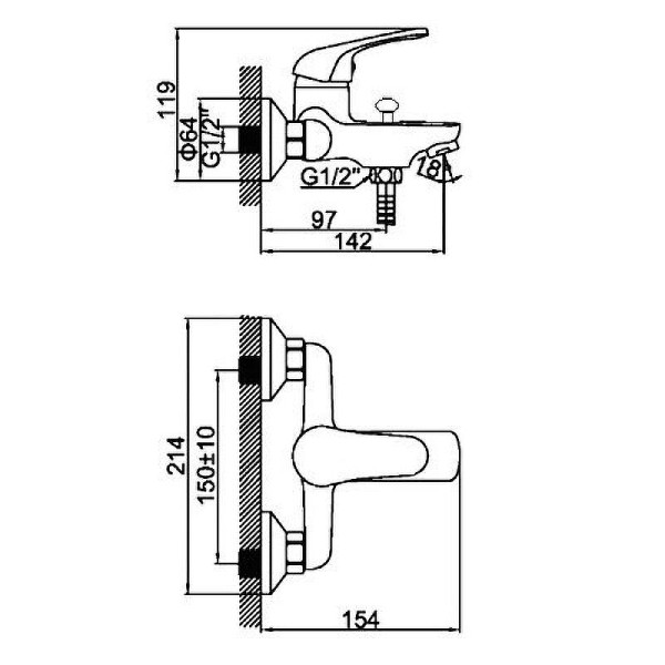 Смеситель для ванны и душа Dlin хром (D130629)