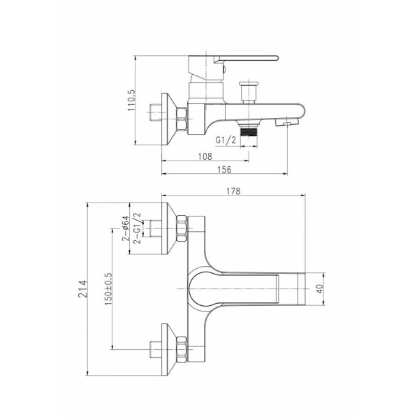 Смеситель для ванны и душа Cersanit Brasko черный (А63108)