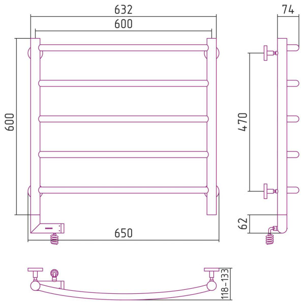 Полотенцесушитель электрический Сунержа Галант 2.0 600x600 МЭМ левый, хром (00-5200-6060)