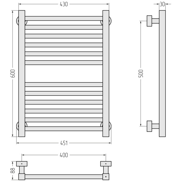 Полотенцесушитель водяной Сунержа Модус PRO 600х400 хром (00-0450-6040)