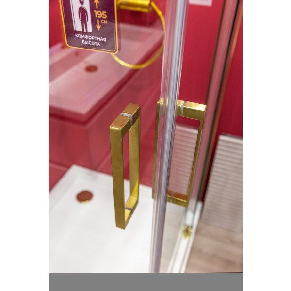 Душевой уголок Cezares Slider 70x90x195 стекло прозрачное, профиль брашированное золото (SLIDER-AH-2-70/80-90/100-C-BORO)