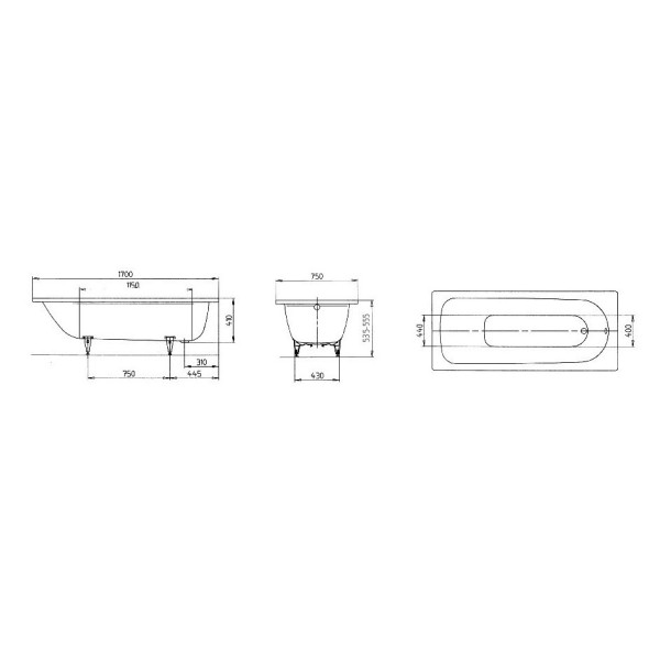 Ванна стальная Kaldewei Saniform Plus 373-1 170x75 с антигрязевым покрытием easy-clean (112600013001)