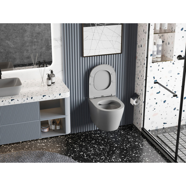 Унитаз подвесной ABBER Bequem серый матовый, безободковый (AC1102MG)