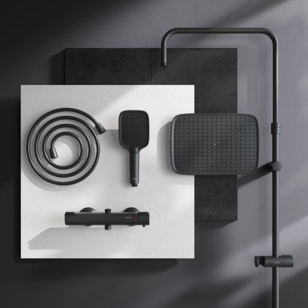 Душевая система AM.PM Func см-ль с ТМС, душ.штанга, верхн. душ квадр., ручн.душ, черный (F078F422)