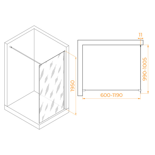 Душевое ограждение RGW Walk In 100x195 стекло прозрачное, профиль золото (35100210-16)