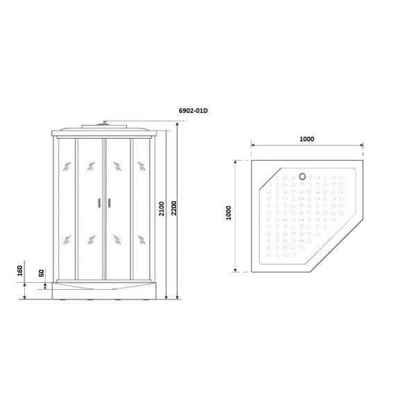 Душевая кабина Niagara Premium 1000*1000*2200 стекло прозрачное, профиль черный (NG-6902-01D BLACK)