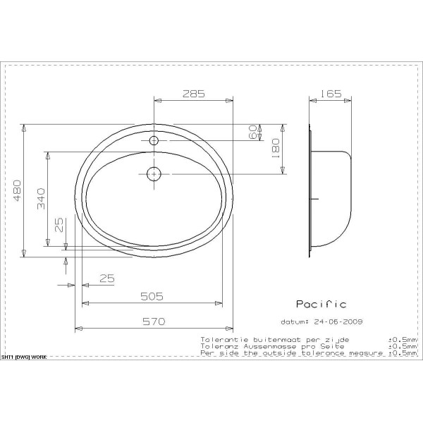 Мойка для кухни врезная Reginox Pacific 570x480