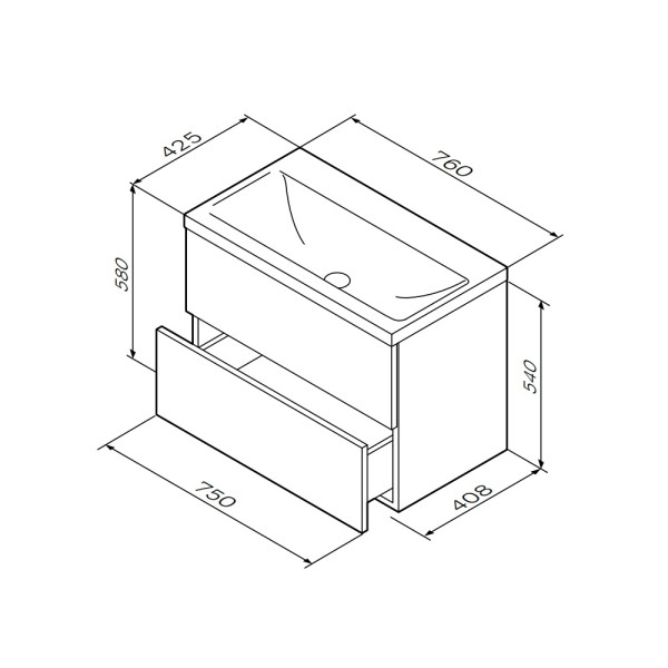 Тумба подвесная AM.PM Gem 75x60 2 ящика push-to-open, черный матовый (M90FHX07522BM)