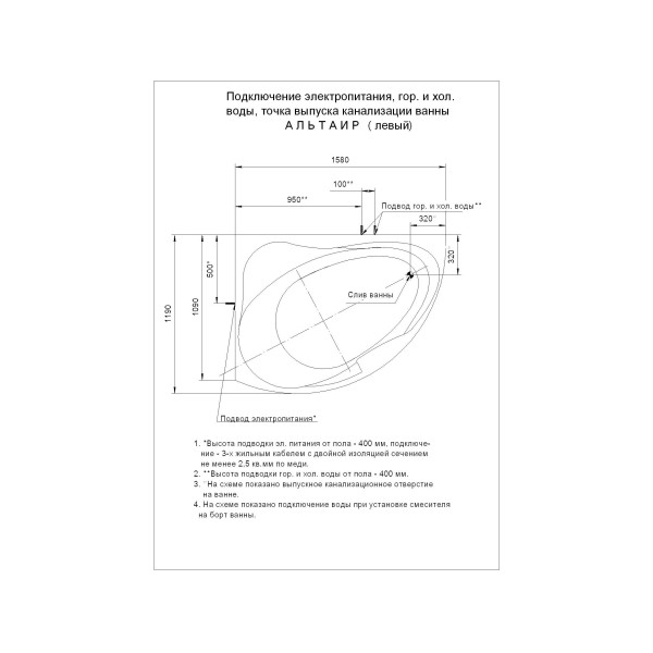 Ванна гидромассажная Акватек Альтаир 158х120 L НМ (пневматика) Ванна гидромассажная Акватек Альтаир 158х120 L НМ (пневматика)