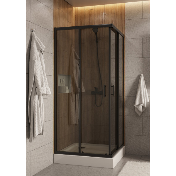 Душевой уголок Santek Вэлия 90x90x195 стекло (прозрачное, профиль черный (1WH501797)